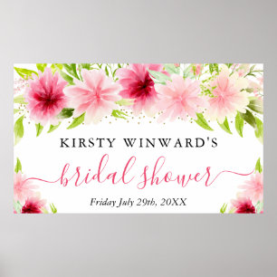Wasserfarben rosa Blumen Brautparty Begrüßung Poster