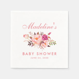 Wasserfarben Rosa Blush Bloral Baby Dusche Serviette