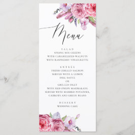 Wasserfarben rosa boho Blüten und Federn Hochzeit Menükarte