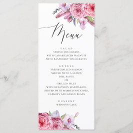 Wasserfarben rosa boho Blüten und Federn Hochzeit Menükarte