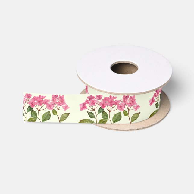 Wasserfarben-Rosa-Hydrangea Lacecaps-Muster Satinband (Spule)