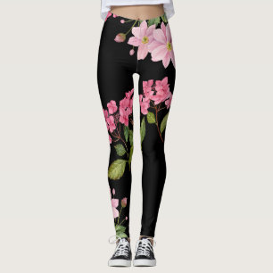 Wasserfarben-Rosa-Hydrangea und japanisches Anemon Leggings