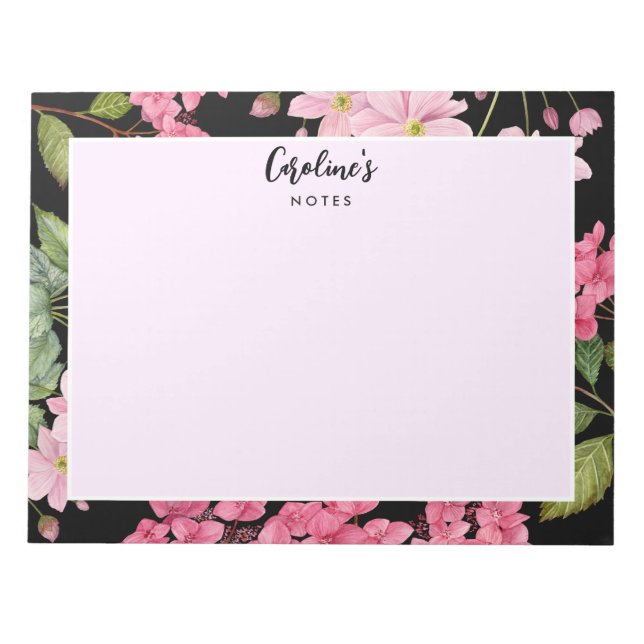 Wasserfarben-Rosa-Hydrangea und japanisches Anemon Notizblock (Vorderseite)