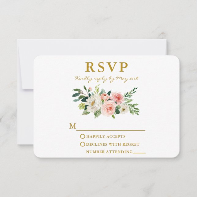 Wasserfarben Rosa Rosa Rosa Blütenblüte Elegante RSVP Karte (Vorderseite)