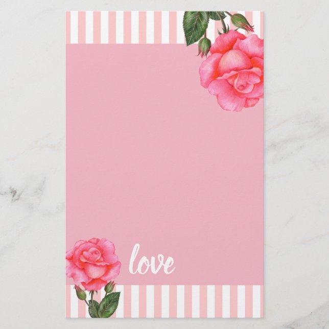 Wasserfarben Rosa Rosa Rose Kunstvoll wandern Briefpapier (Vorderseite)