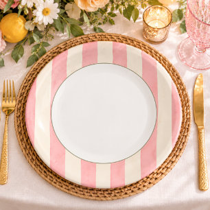 Wasserfarben-Rosa- und Creme-Farben gestreifter Ma Pappteller