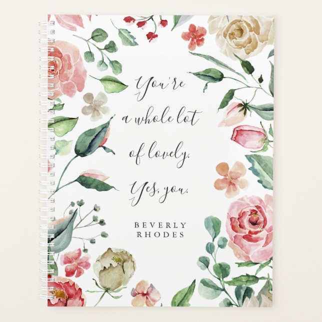 Wasserfarben-Rose Inspiration Zitat Planer (Vorderseite)