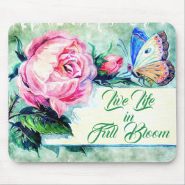 Wasserfarben-Rose und Schmetterling-Zitat Mousepad