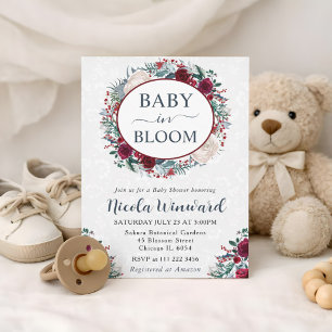 Wasserfarben Rot und Weißer Winter Kranz Babydusch Einladung