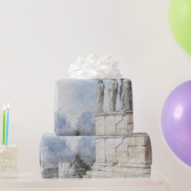 Wasserfarben Ruinen antiker Gebiete in Athen, Grie Geschenkpapier (Partygeschenke)