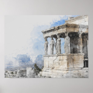 Wasserfarben Ruinen antiker Gebiete in Athen, Grie Poster