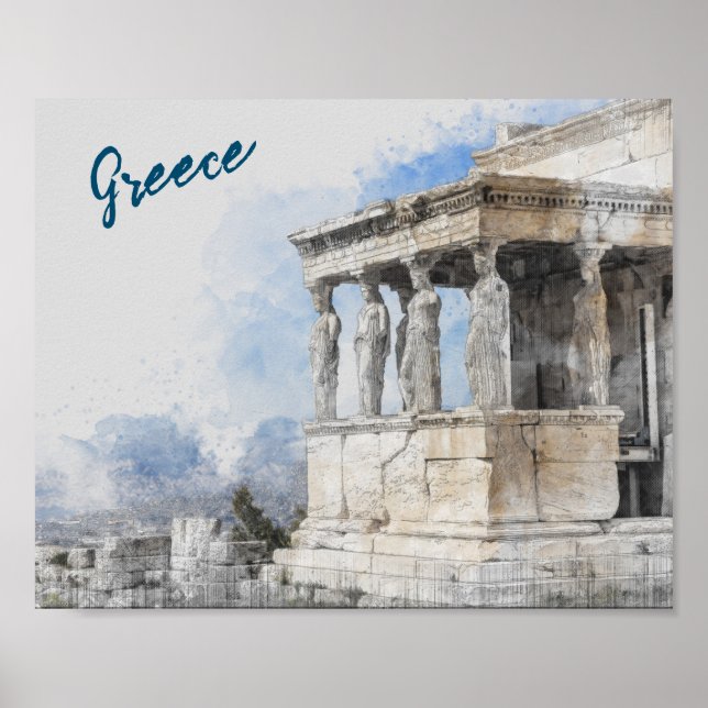 Wasserfarben Ruinen antiker Gebiete in Athen, Grie Poster (Vorne)