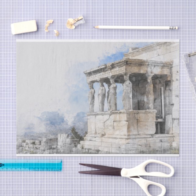 Wasserfarben Ruinen antiker Gebiete in Athen, Grie Seidenpapier (Handwerk)