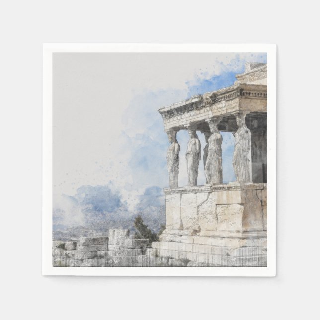 Wasserfarben Ruinen antiker Gebiete in Athen, Grie Serviette (Vorderseite)