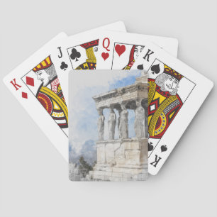 Wasserfarben Ruinen antiker Gebiete in Athen, Grie Spielkarten