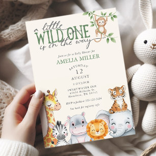 Wasserfarben-Safari-Dschungeltiere Baby Shower  Einladung