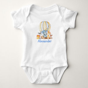 Wasserfarben-Safari-Tiere Blaues Schleifen-Luftbal Baby Strampler