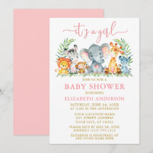 Wasserfarben Safari Tiere Girl Pink Script Dusche