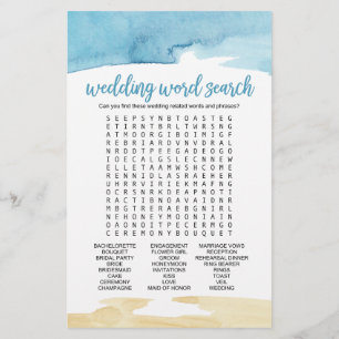 Wasserfarben Sand und Meer "Hochzeits-Wortsuchspie Flyer