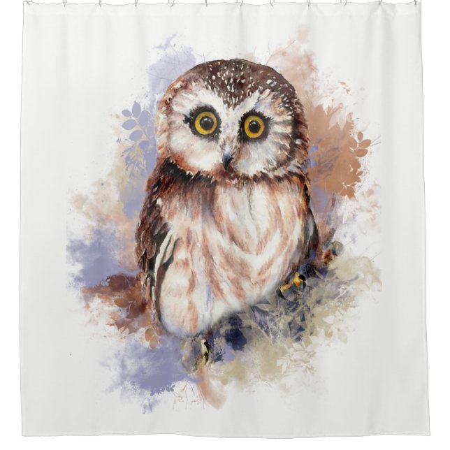 Wasserfarben Saw Whisky Owl Bird Art Duschvorhang (Vorderseite)