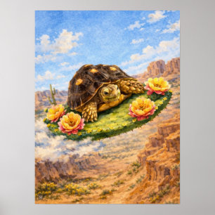 Wasserfarben-Schildkröte fliegt auf einem magische Poster