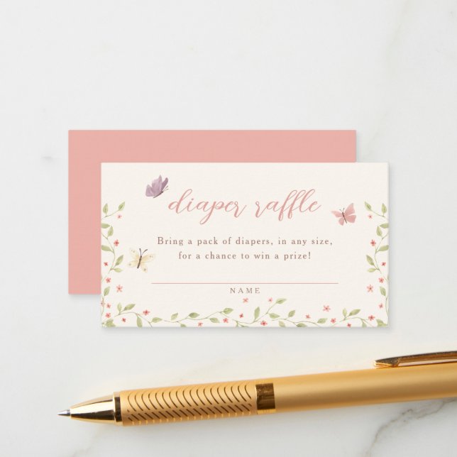 Wasserfarben-Schmetterling-Kinderdusche Windelwind Begleitkarte (Vorderseite/Rückseite Beispiel)