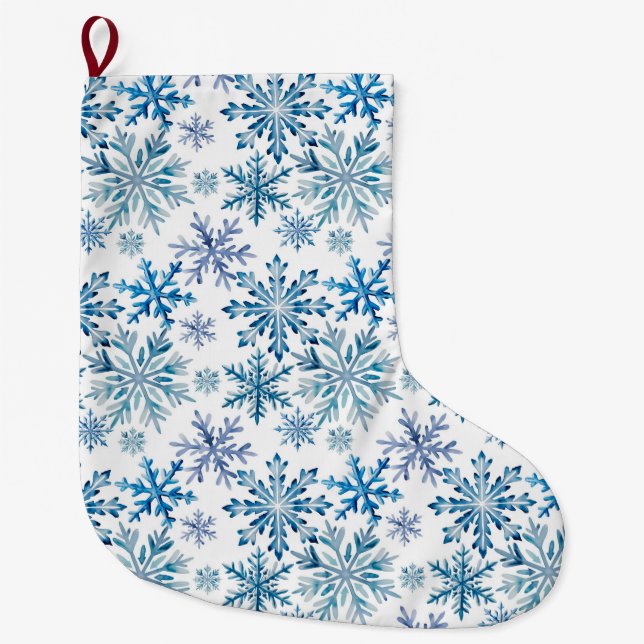 Wasserfarben-Schneeflocken-Muster Großer Weihnachtsstrumpf (Vorderseite)
