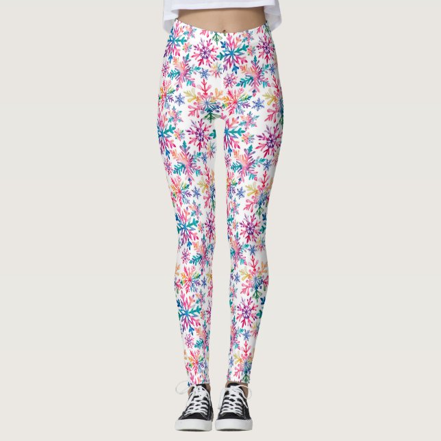 Wasserfarben-Schneeflocken-Muster Leggings (Vorderseite)