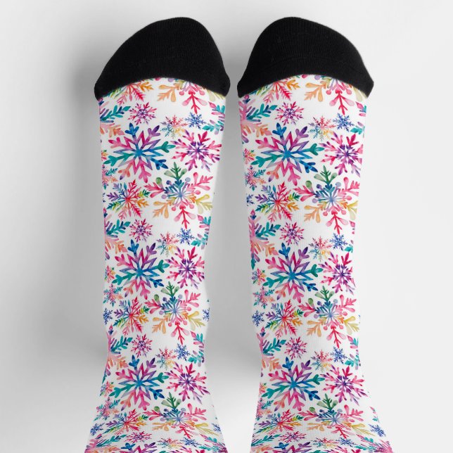 Wasserfarben-Schneeflocken-Muster Socken (Oben)