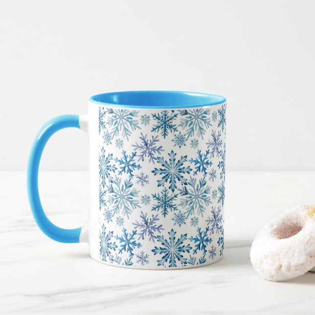 Wasserfarben-Schneeflocken-Muster Tasse (Mit Donut)