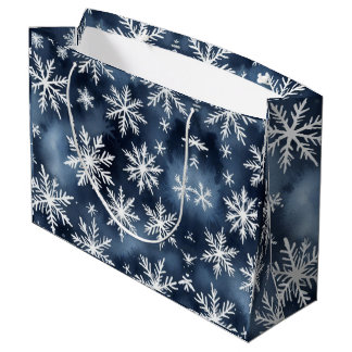 Wasserfarben-Schneemuster in Marineblau und Weiß Große Geschenktüte