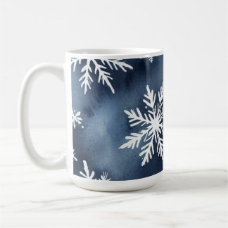 Wasserfarben-Schneemuster in Marineblau und Weiß Kaffeetasse