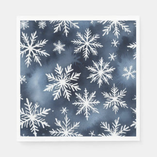 Wasserfarben-Schneemuster in Marineblau und Weiß Serviette