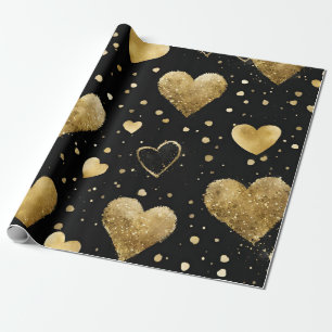 Wasserfarben Schwarz und Gold Tinte - Herz Geschenkpapier