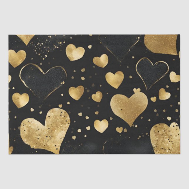 Wasserfarben Schwarz und Gold Tinte - Herz Seidenpapier (Vorderseite)