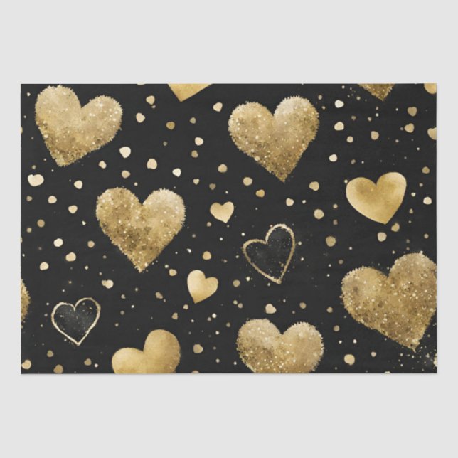 Wasserfarben Schwarz und Gold Tinte - Herz Seidenpapier (Vorderseite)