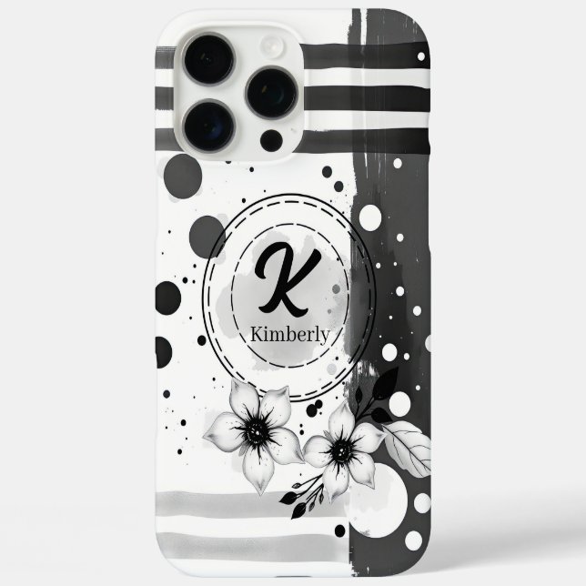 Wasserfarben Schwarz-Weiß-Blume Kunst iPhone 16 Pro Max Hülle (Rückseite)