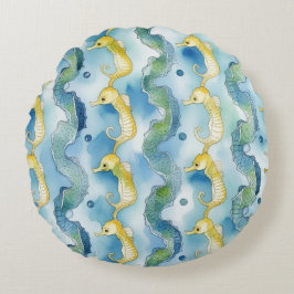 Wasserfarben-Seepferdchen-Muster Strandleben Ozean Rundes Kissen
