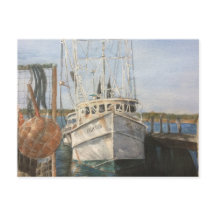 Wasserfarben-Shrimp-Boot Küste Einladung Postkarte