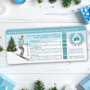 Wasserfarben-Skifahrer Falsches Skitrip-Ticket Geb Einladung