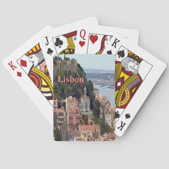 Wasserfarben-Skyline von Lissabon, Portugal Spielkarten (Rückseite)
