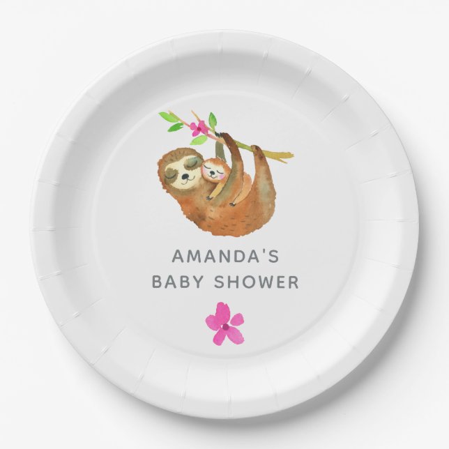Wasserfarben-Sloth-Thema Babydusche Pappteller (Vorderseite)