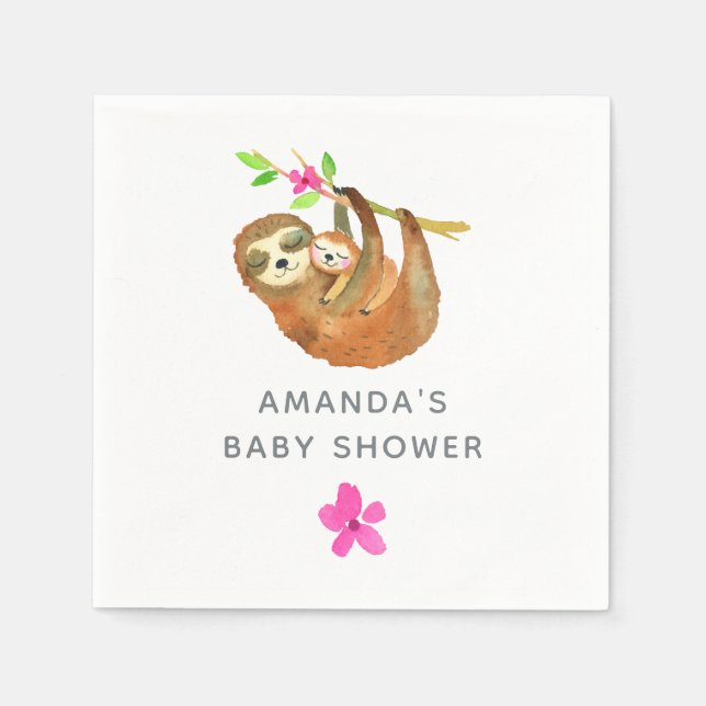 Wasserfarben-Sloth-Thema Babydusche Serviette (Vorderseite)