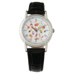 Wasserfarben-Sommer-Eis-am-Stiel-Muster Armbanduhr