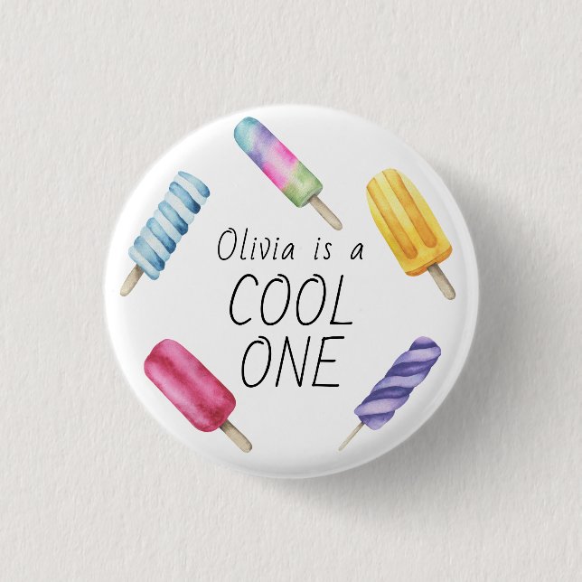 Wasserfarben Sommerpopuläre Eiscreme Geburtstag Button (Vorderseite)