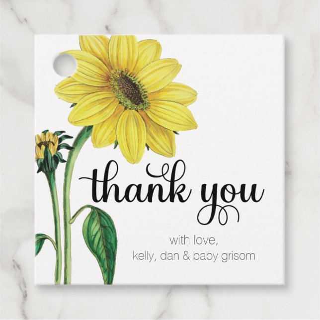 Wasserfarben Sonnenblume Danke Sticker Geschenkanhänger (Vorderseite)