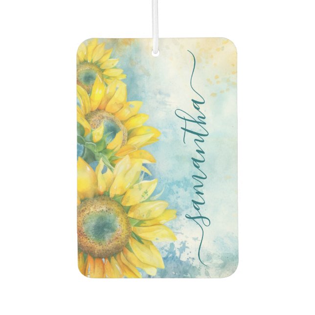 Wasserfarben Sonnenblume Dunkle Aquamarine Girlanz Autolufterfrischer (Vorderseite)