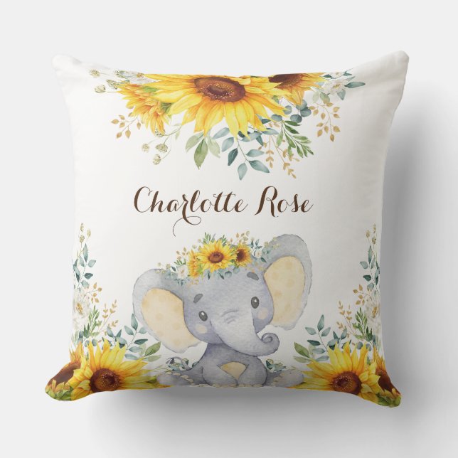 Wasserfarben Sonnenblume Elephant Baby Girl Kinder Kissen (Vorderseite)