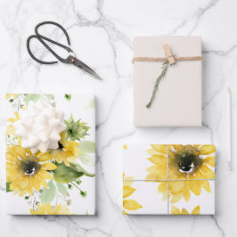 Wasserfarben Sonnenblume Erster Geburtstag Geschenkpapier Set