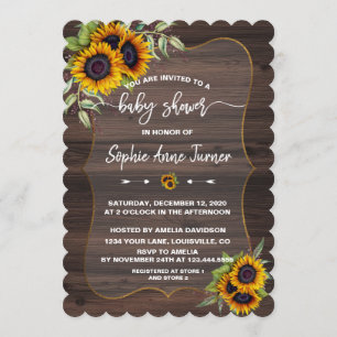 Wasserfarben Sonnenblume Holzhandschrift Babydusch Einladung